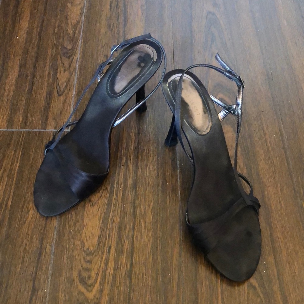 Nine West black satin evening heels